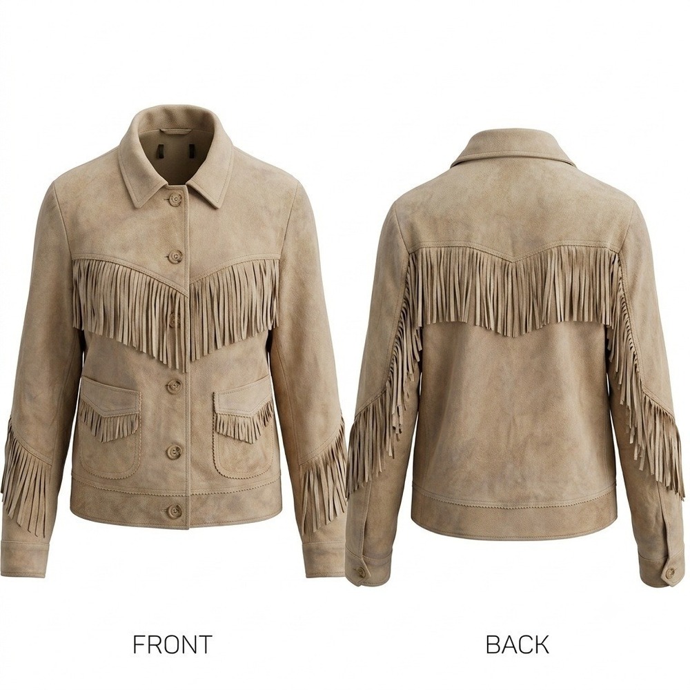 Lauren Ralph Lauren Goat Suede Leather Fringe Western Boho Cowgirl Jacket Tan 4